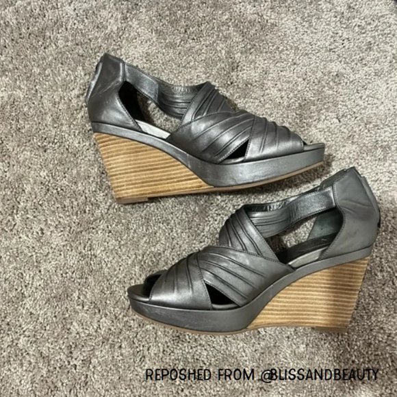 Cole Haan Grey Strappy Wedge Heels - Picture 3 of 4